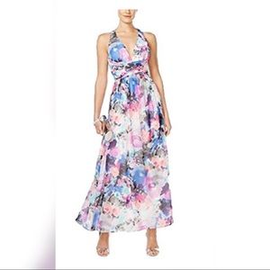 Floral print empire waist halter dress